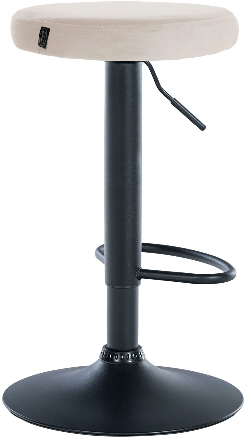 Tabouret de bar x1 design simple hauteur réglable revêtement en velours crème pieds en métal noir 10_0005351