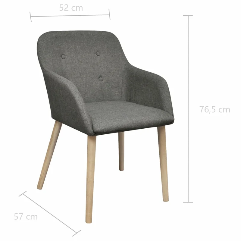 Lot de 2 chaises de salle à manger cuisine gris clair tissu et chêne massif CDS020502