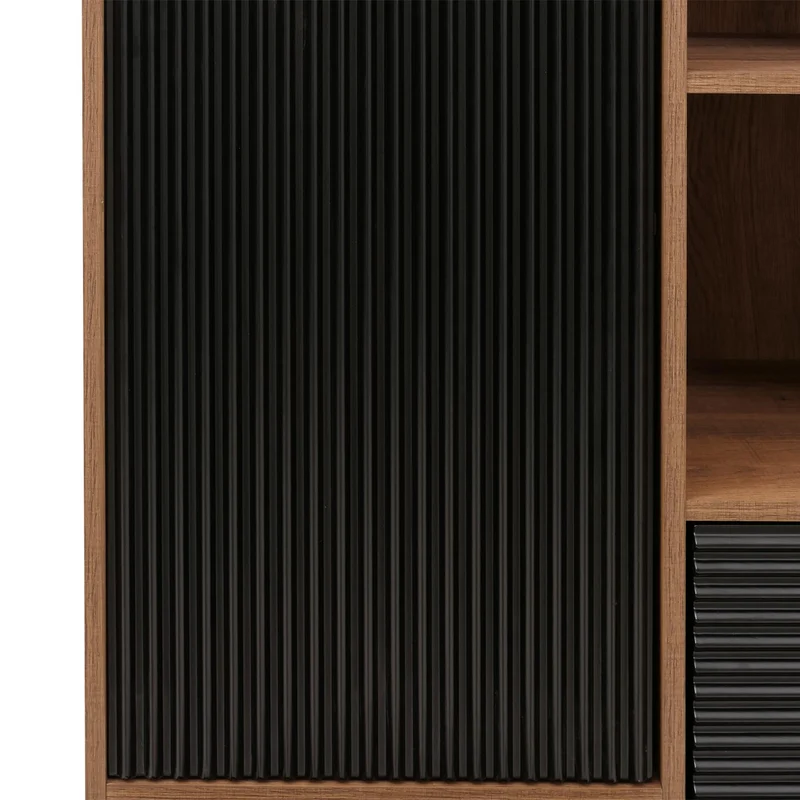 Armoire haute buffet avec portes et compartiments de rangement 138x79x40 cm MDF et métal finition mélaminée 04_0009200