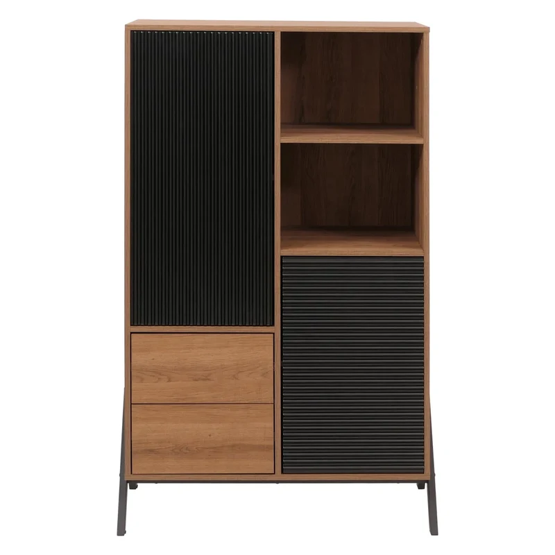 Armoire haute buffet avec portes et compartiments de rangement 138x79x40 cm MDF et métal finition mélaminée 04_0009200