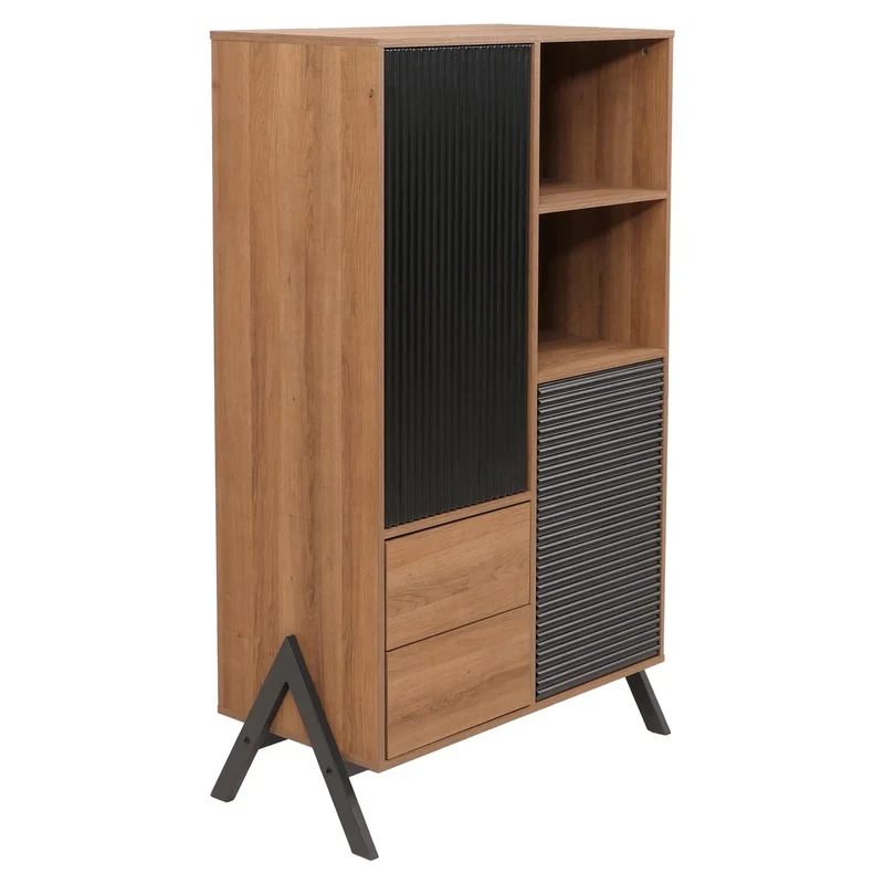 Armoire haute buffet avec portes et compartiments de rangement 138x79x40 cm MDF et métal finition mélaminée 04_0009200