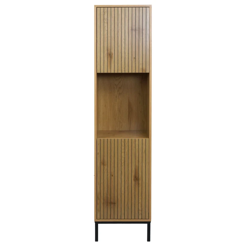 Armoire haute meuble de salle de bain avec étagères compartiments et panier à linge basculant 174x39x30 cm MDF finition mélaminée 04_0009218