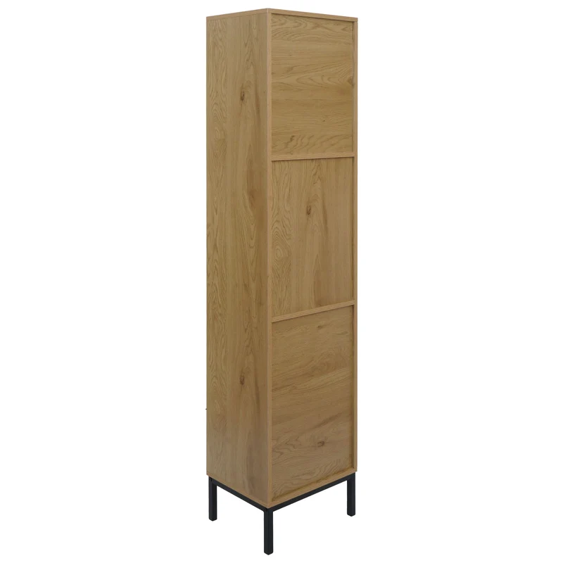 Armoire haute meuble de salle de bain avec étagères compartiments et panier à linge basculant 174x39x30 cm MDF finition mélaminée 04_0009218