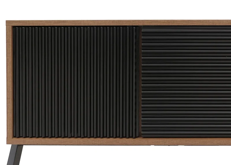 Meuble TV avec 2 tiroirs portes et compartiments de rangement 48x155x40 cm en MDF finition mélaminée et métal 04_0009209