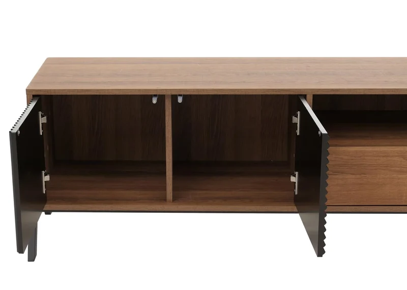 Meuble TV avec 2 tiroirs portes et compartiments de rangement 48x155x40 cm en MDF finition mélaminée et métal 04_0009209