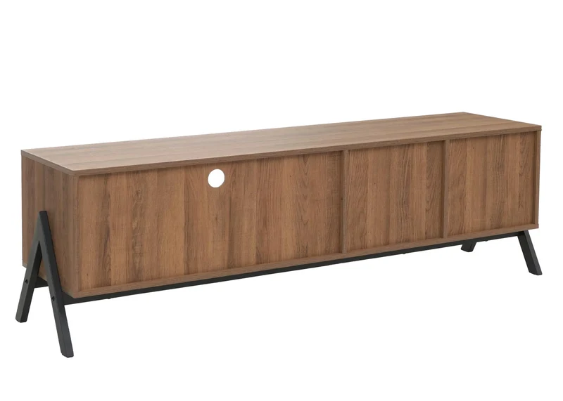 Meuble TV avec 2 tiroirs portes et compartiments de rangement 48x155x40 cm en MDF finition mélaminée et métal 04_0009209