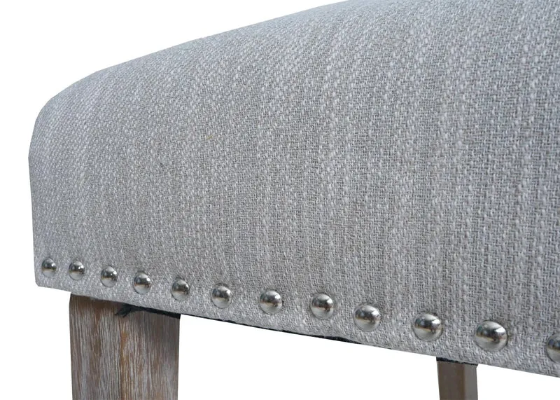 Lot de 2 chaises de salle à manger rembourrée style Chesterfield avec clous décoratifs en tissu gris clair pieds en bois 04_0009287