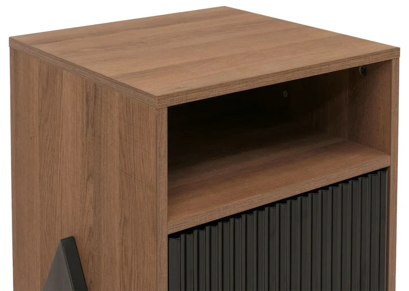 Table de chevet avec tiroir et compartiment ouvert meuble d’appoint 59x40x40 cm en MDF et pieds en V métal 04_0009214