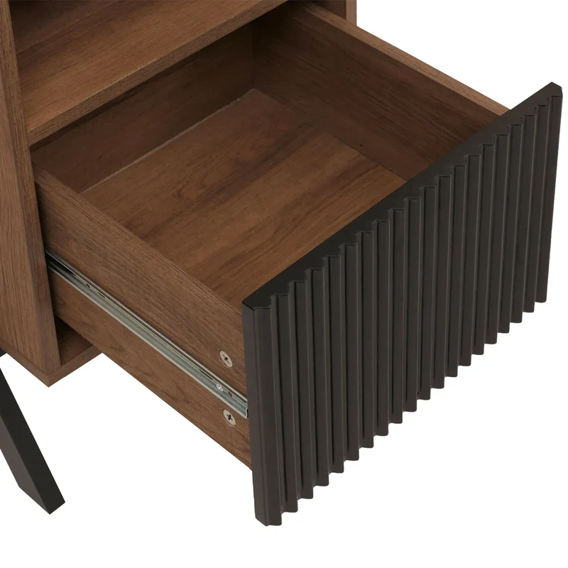 Table de chevet avec tiroir et compartiment ouvert meuble d’appoint 59x40x40 cm en MDF et pieds en V métal 04_0009214