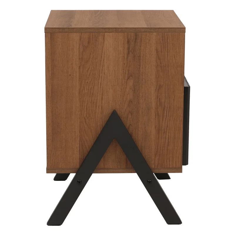 Table de chevet avec tiroir et compartiment ouvert meuble d’appoint 59x40x40 cm en MDF et pieds en V métal 04_0009214