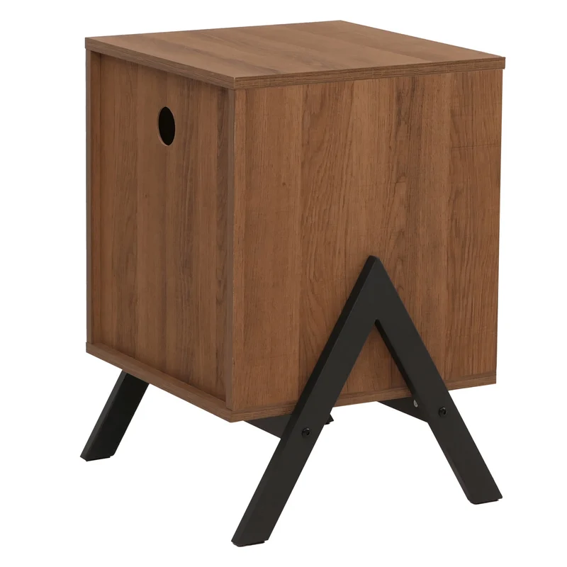 Table de chevet avec tiroir et compartiment ouvert meuble d’appoint 59x40x40 cm en MDF et pieds en V métal 04_0009214