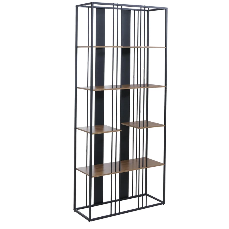 Étagère bibliothèque style industriel meuble haut 180x80x31 cm en métal et MDF finition noir et brun 04_0008779