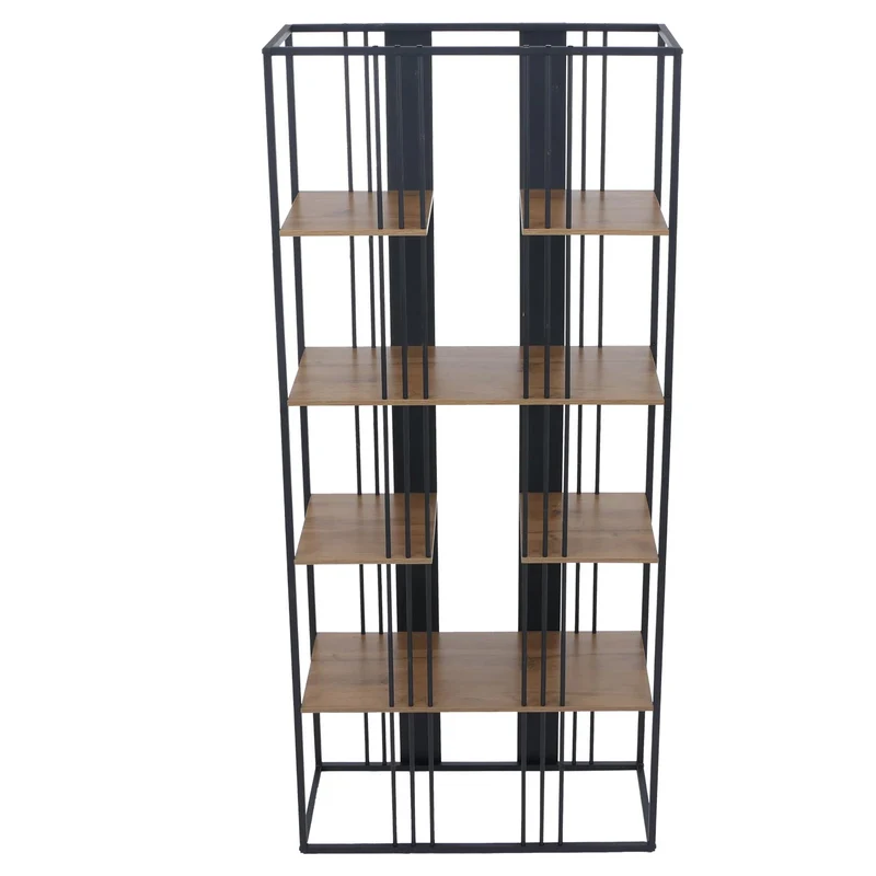 Étagère bibliothèque style industriel meuble haut 180x80x31 cm en métal et MDF finition noir et brun 04_0008779
