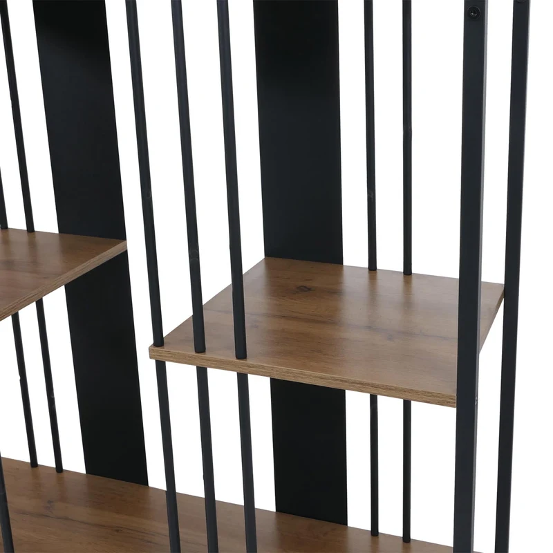 Étagère bibliothèque style industriel meuble haut 180x80x31 cm en métal et MDF finition noir et brun 04_0008779