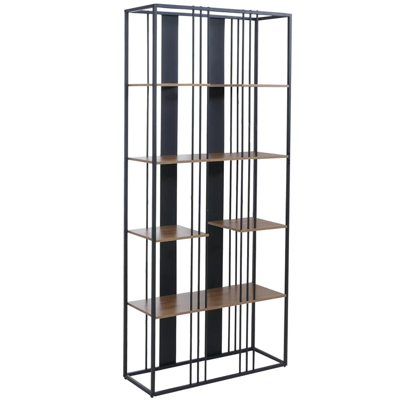 Étagère bibliothèque style industriel meuble haut 180x80x31 cm en métal et MDF finition noir et brun 04_0008779