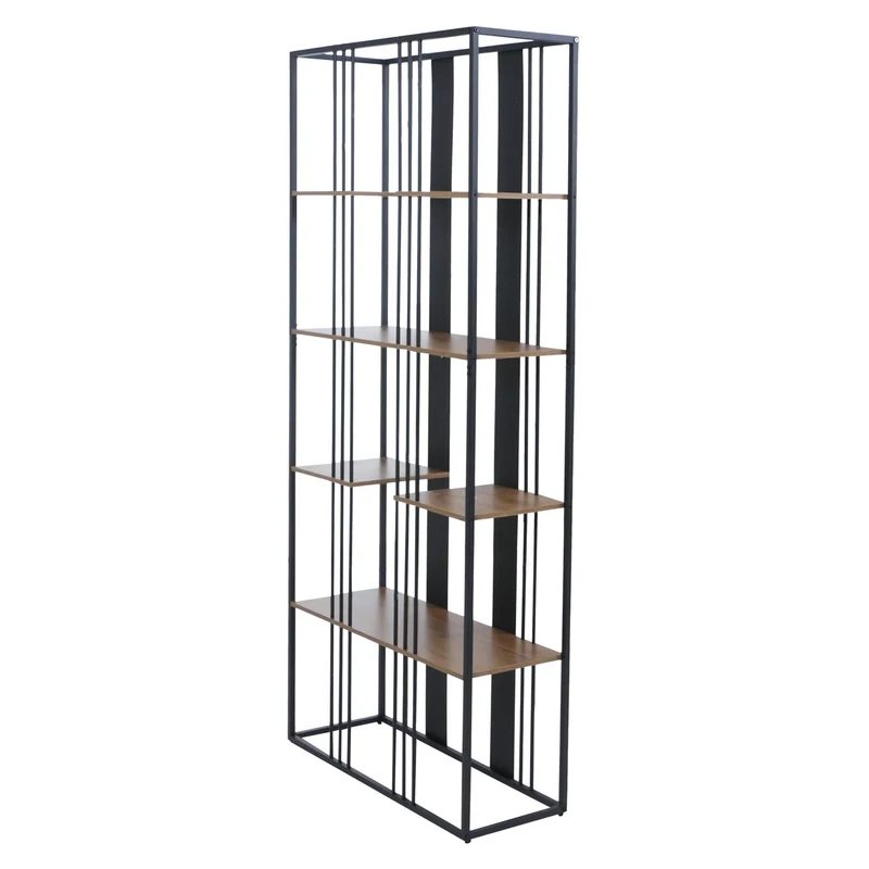 Étagère bibliothèque style industriel meuble haut 180x80x31 cm en métal et MDF finition noir et brun 04_0008779