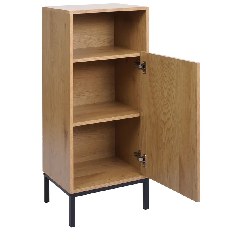 Commode de salle de bain effet bois naturel 98x39x30cm avec 1 porte et 3 compartiments 04_0009223