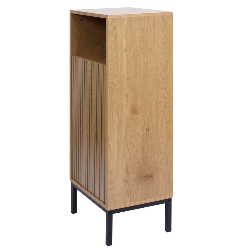 Commode de salle de bain effet bois naturel 98x39x30cm avec 1 porte et 3 compartiments 04_0009223