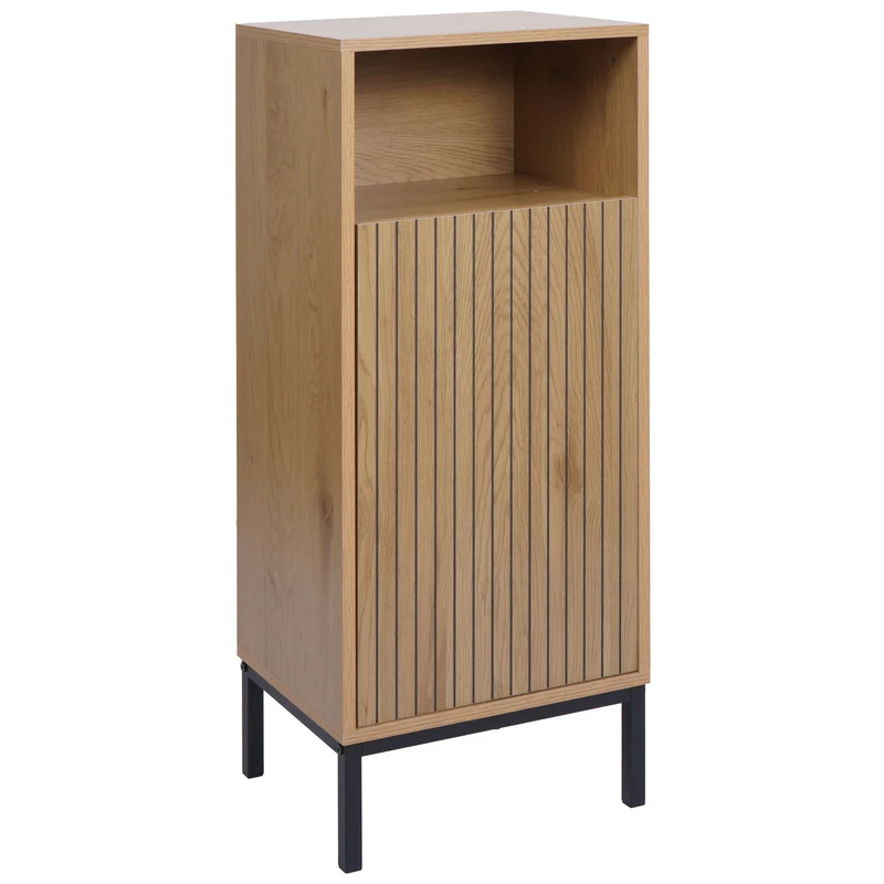 Commode de salle de bain effet bois naturel 98x39x30cm avec 1 porte et 3 compartiments 04_0009223