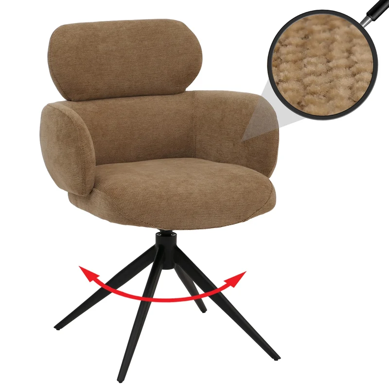 Chaise de salle à manger design contemporain pivotante avec fonction Auto-Return en tissu chenille marron clair 04_0009369