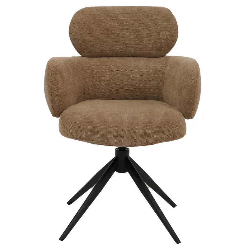 Chaise de salle à manger design contemporain pivotante avec fonction Auto-Return en tissu chenille marron clair 04_0009369
