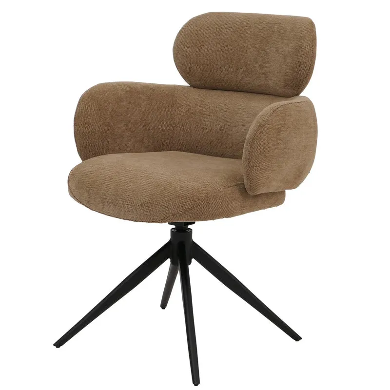 Chaise de salle à manger design contemporain pivotante avec fonction Auto-Return en tissu chenille marron clair 04_0009369