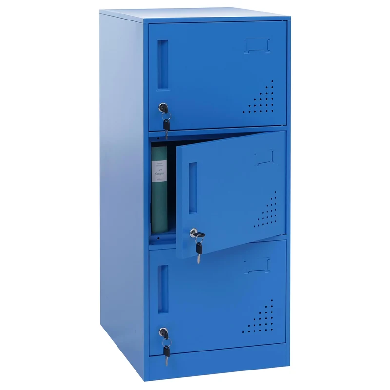 Vestiaire métallique 3 portes serrure avec clés porte-étiquettes et aérations 90x38x45 cm en acier laminé à froid bleu 04_0008940