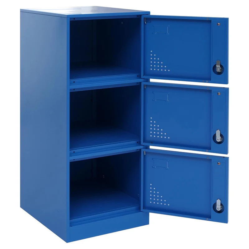 Vestiaire métallique 3 portes serrure avec clés porte-étiquettes et aérations 90x38x45 cm en acier laminé à froid bleu 04_0008940