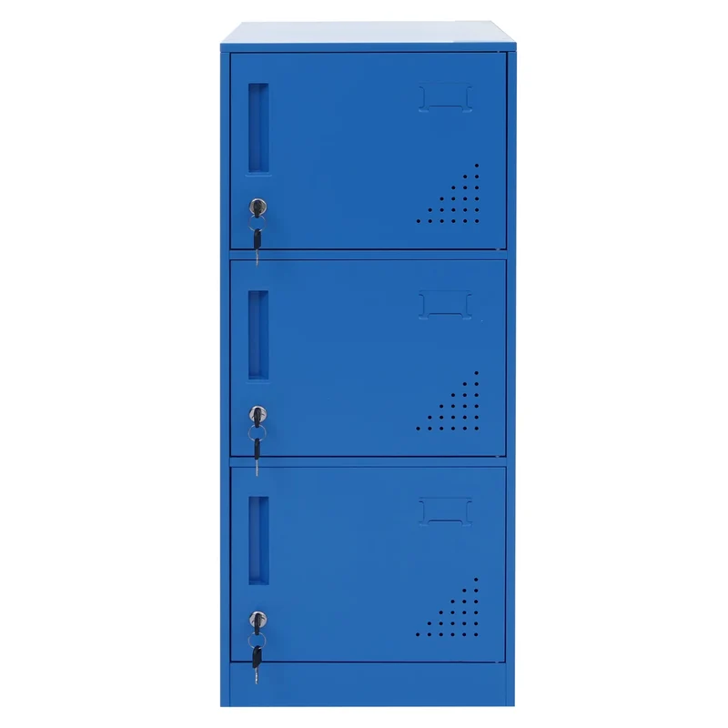 Vestiaire métallique 3 portes serrure avec clés porte-étiquettes et aérations 90x38x45 cm en acier laminé à froid bleu 04_0008940