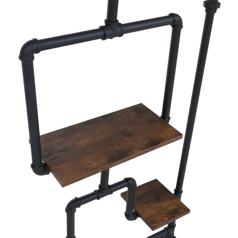 Bibliothèque séparateur de pièce style industriel 5 étagères 203 x 80 cm MDF brun foncé et fer 04_0008757