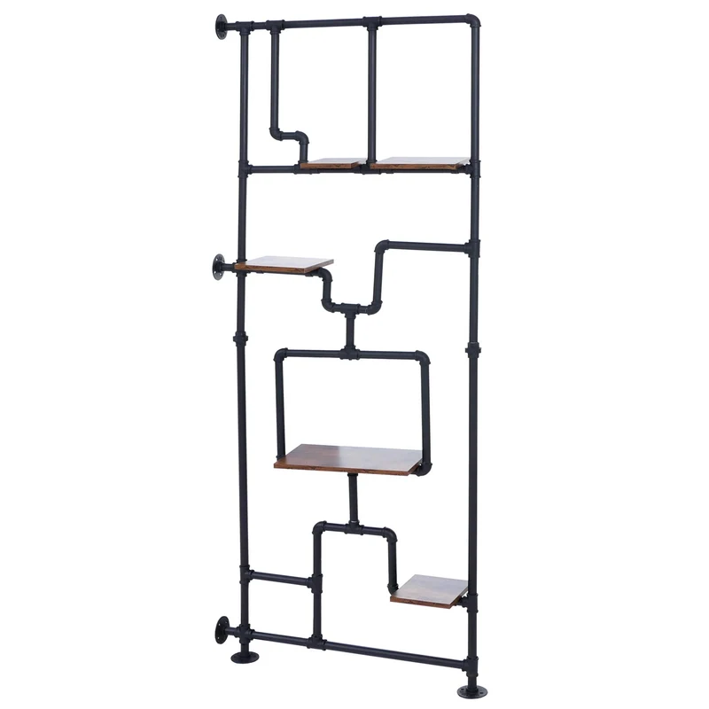 Bibliothèque séparateur de pièce style industriel 5 étagères 203 x 80 cm MDF brun foncé et fer 04_0008757