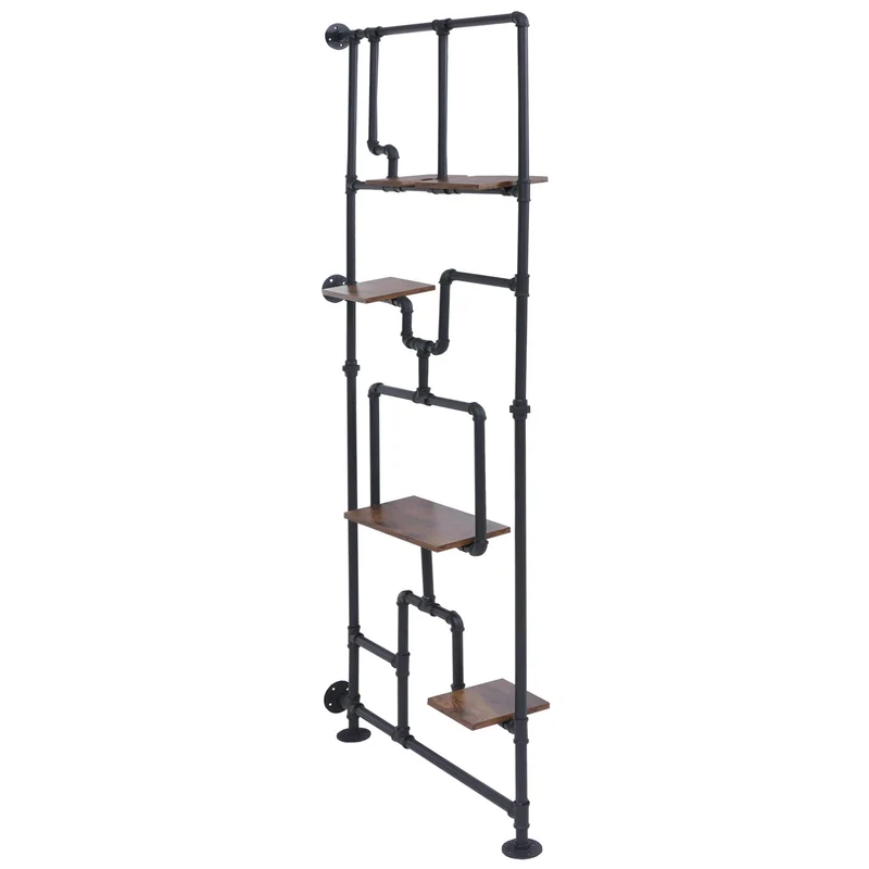 Bibliothèque séparateur de pièce style industriel 5 étagères 203 x 80 cm MDF brun foncé et fer 04_0008757