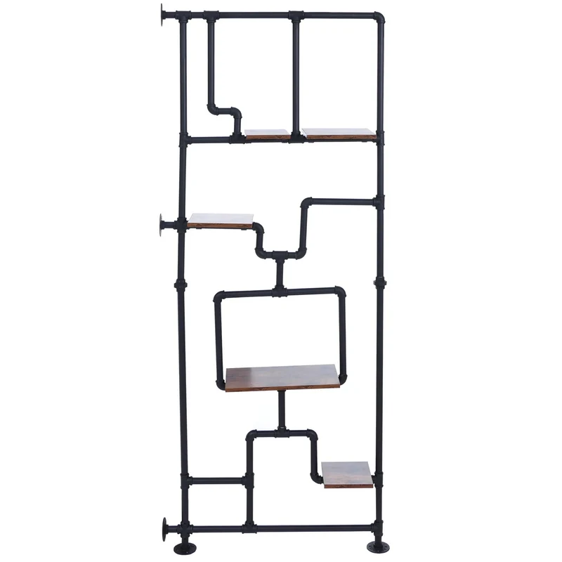 Bibliothèque séparateur de pièce style industriel 5 étagères 203 x 80 cm MDF brun foncé et fer 04_0008757