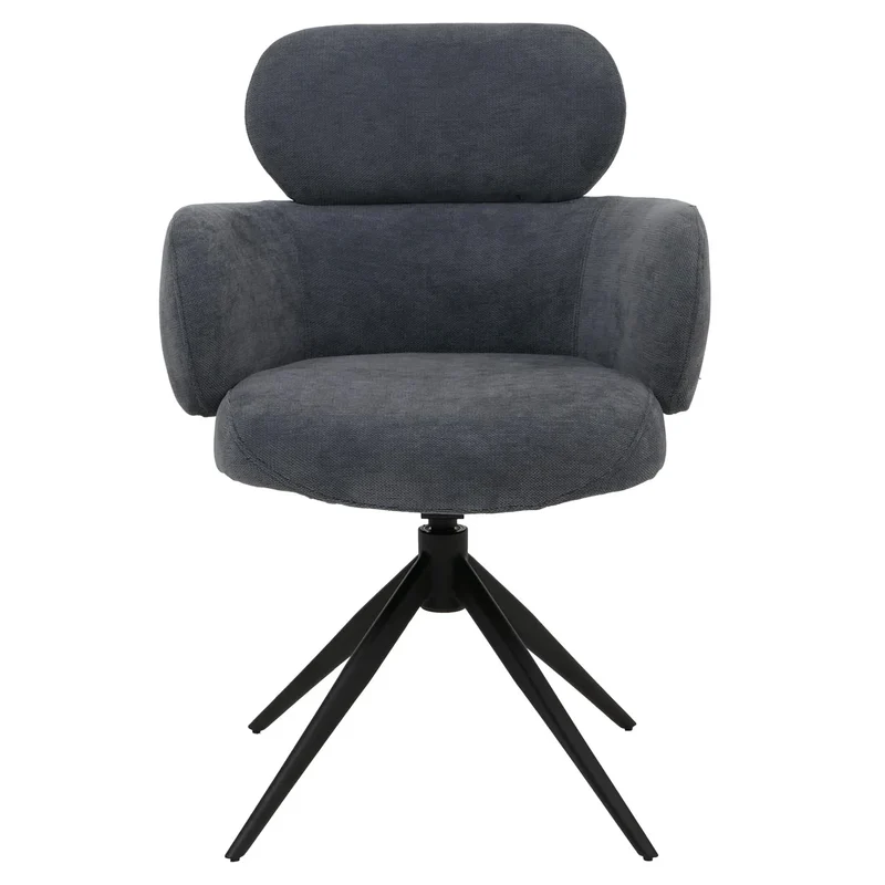 Chaise de salle à manger design contemporain pivotante avec fonction Auto-Return en tissu chenille bleu-gris 04_0009365