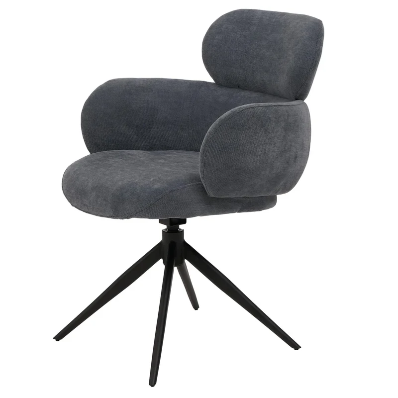 Chaise de salle à manger design contemporain pivotante avec fonction Auto-Return en tissu chenille bleu-gris 04_0009365