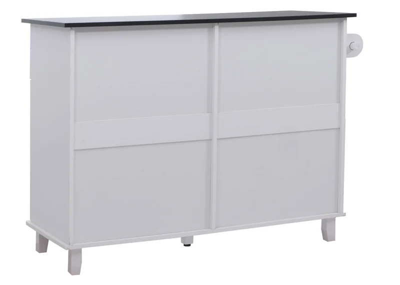 Îlot de cuisine avec 2 tabourets meuble de rangement avec 4 tiroirs et 2 portes 90x131x47 cm blanc et aspect marbre noir 04_0008788