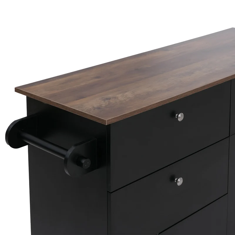 Îlot de cuisine avec 2 tabourets meuble de rangement avec 4 tiroirs et 2 portes 90x131x47 cm noir et bois clair 04_0008787