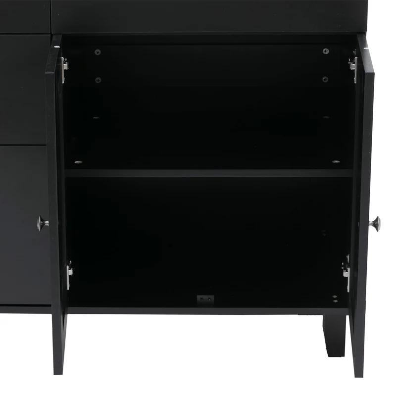 Îlot de cuisine avec 2 tabourets meuble de rangement avec 4 tiroirs et 2 portes 90x131x47 cm noir et bois clair 04_0008787
