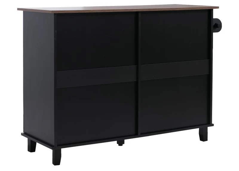 Îlot de cuisine avec 2 tabourets meuble de rangement avec 4 tiroirs et 2 portes 90x131x47 cm noir et bois clair 04_0008787