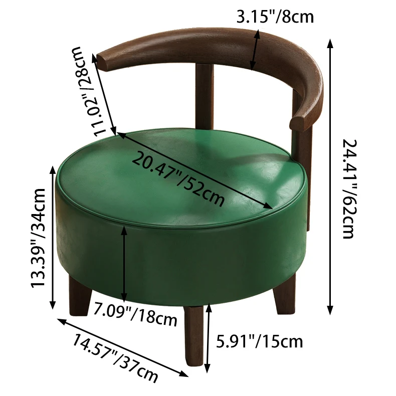 Traditional Vintage Round Rubberwood Faux Oil-Waxed Leather Sponge Swivel Accent Chair Backrest Armless For Living Room