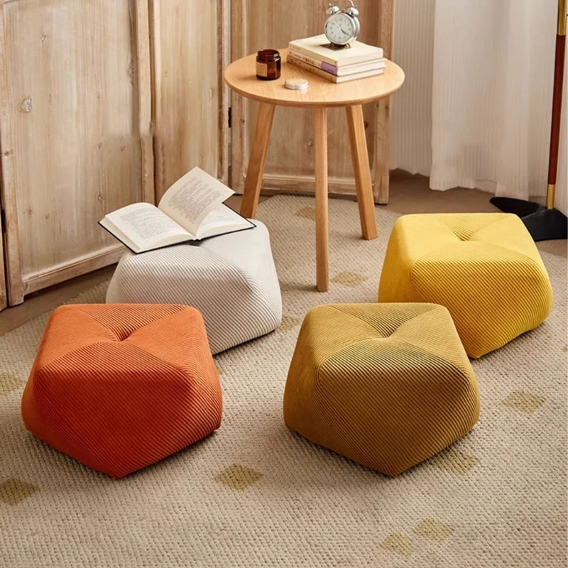 Modern Simplicity Octagonal Solid Wood Plywood Corduroy Sponge Stackable Footstool Backless Armless For Living Room