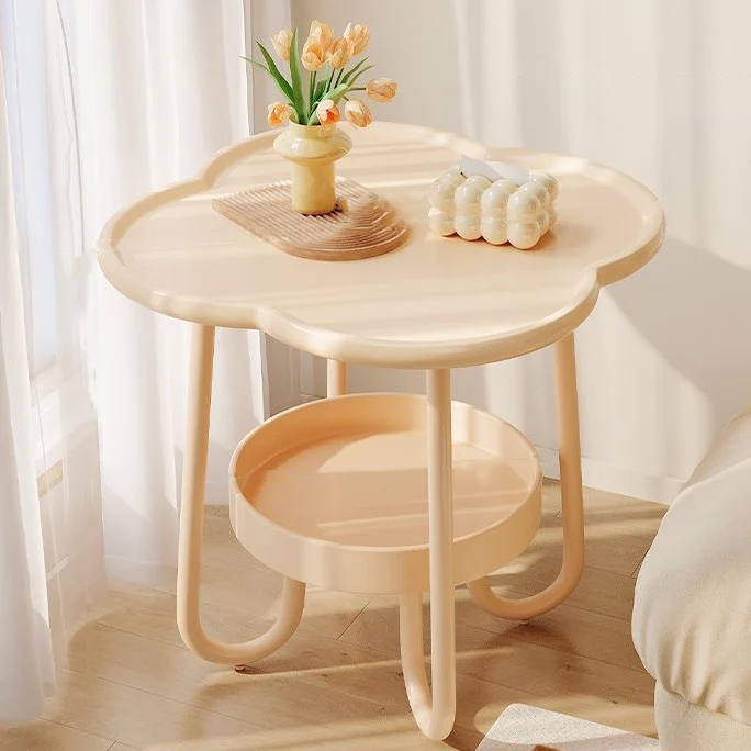 Contemporary Creative PP Carbon Steel Floral Curved End Table 2-Tier For Living Room