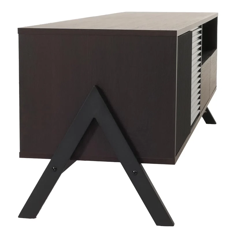Meuble TV avec 2 tiroirs portes structurées et rangement 48 x 155 x 40 cm finition noyer MDF et métal 04_0009208