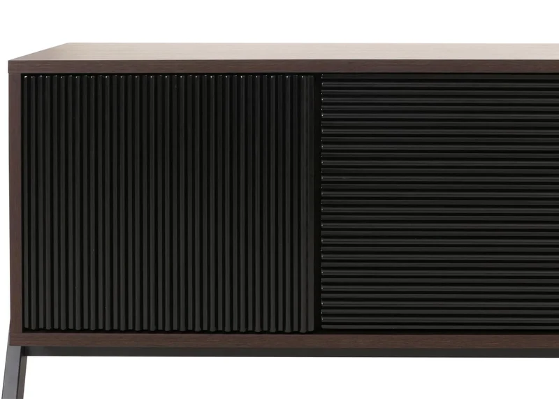 Meuble TV avec 2 tiroirs portes structurées et rangement 48 x 155 x 40 cm finition noyer MDF et métal 04_0009208