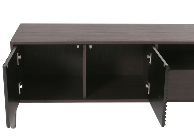 Meuble TV avec 2 tiroirs portes structurées et rangement 48 x 155 x 40 cm finition noyer MDF et métal 04_0009208