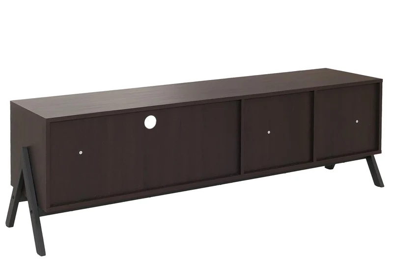 Meuble TV avec 2 tiroirs portes structurées et rangement 48 x 155 x 40 cm finition noyer MDF et métal 04_0009208