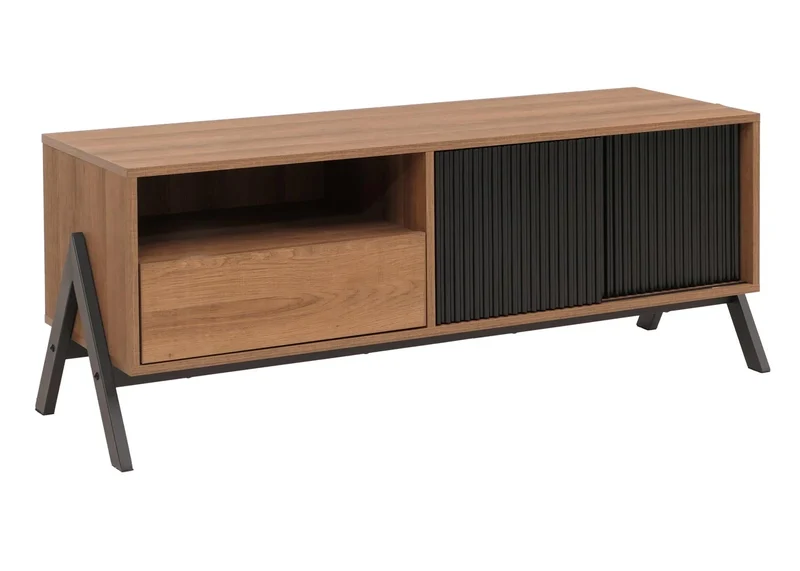 Meuble TV moderne avec rangement 49 x 120 x 40 cm en MDF chêne naturel 04_0009227