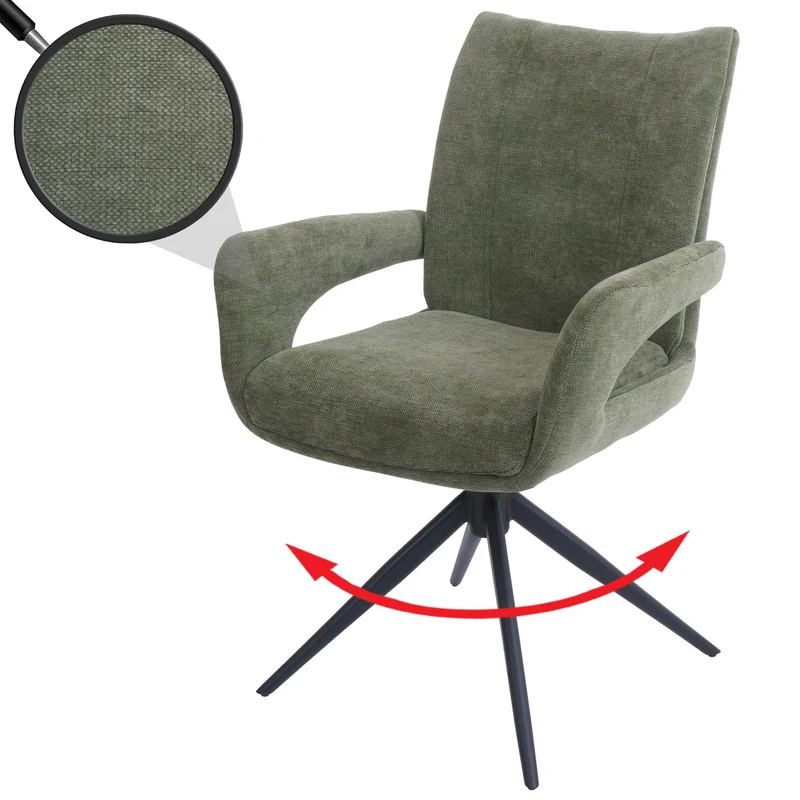 Chaise de salle à manger pivotante moderne accoudoirs enveloppants 90 x 60 x 60 cm confort d'assise ergonomique en tissu chenille vert 04_0009332