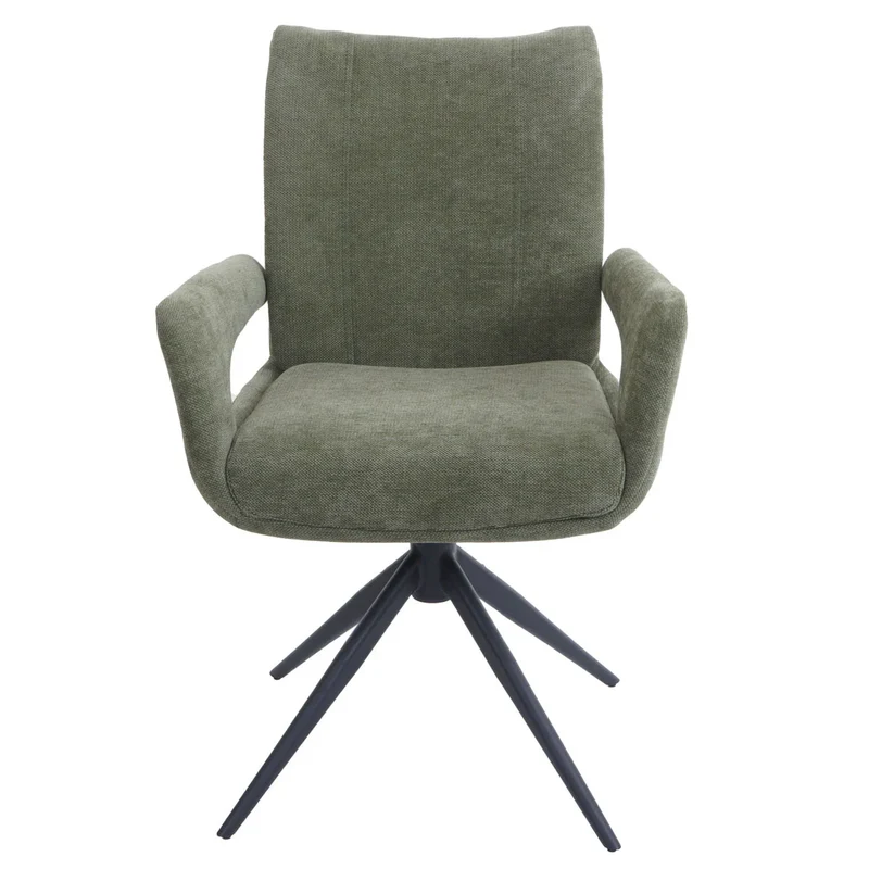 Chaise de salle à manger pivotante moderne accoudoirs enveloppants 90 x 60 x 60 cm confort d'assise ergonomique en tissu chenille vert 04_0009332