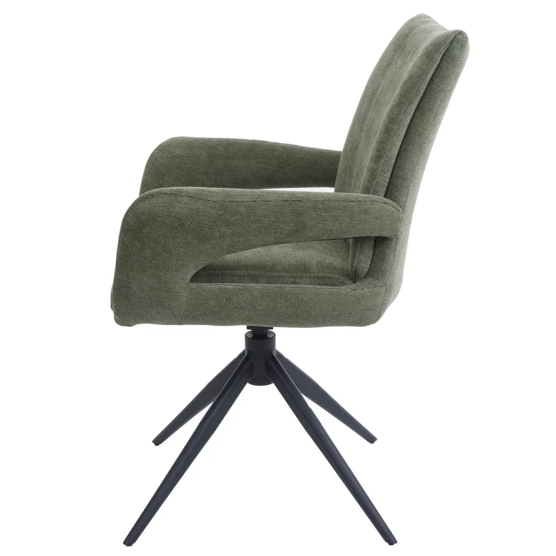 Chaise de salle à manger pivotante moderne accoudoirs enveloppants 90 x 60 x 60 cm confort d'assise ergonomique en tissu chenille vert 04_0009332